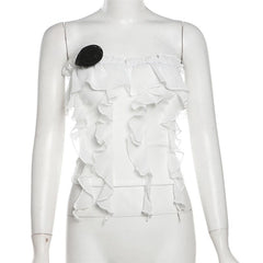 Rose applique ruffle ruched tube top-final-sale