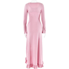 Long sleeve ruffle slit lace hem shrug 2 piece maxi dress