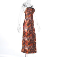 Slit leopard print bowknot lace hem cami midi dress