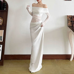 Off shoulder hollow out mesh cut out maxi dress