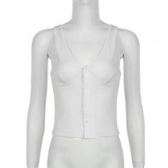 Sleeveless v neck button solid top