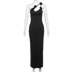 One shoulder flower applique maxi dress