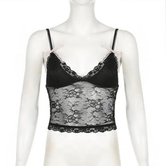 Bowknot v neck lace backless cami top
