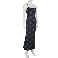 Print cross back backless cami maxi dress