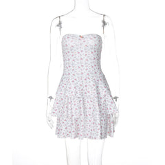 Print sweetheart neck rose applique ruched tube mini dress