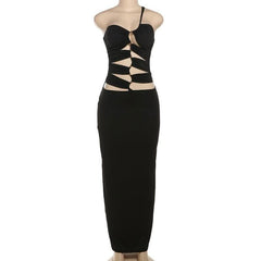 One shoulder hollow out metal applique cut out maxi dress-final-sale