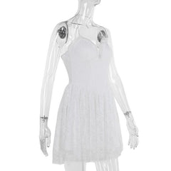 Halter lace up stitch lace backless mini dress