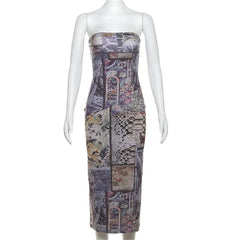 Print abstract contrast tube midi dress