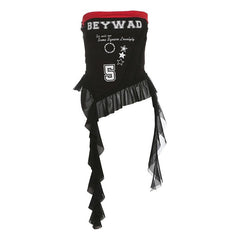 Ribbed “BEYWADâ€?print patchwork ruffle tube top