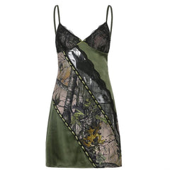 V neck hem lace patchwork A line dress