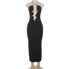 Hollow out cross front backless cami cut out maxi dress