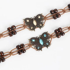 Butterfly rhinestone beaded knotted waist chain