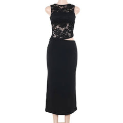 Sleeveless lace hollow out cut out maxi dress