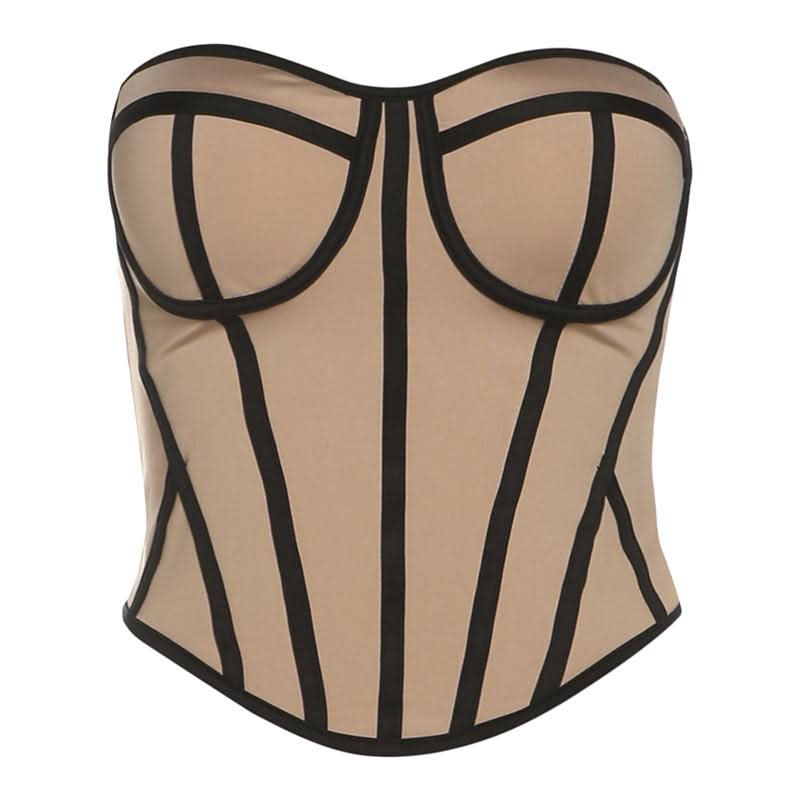 Sweetheart neck bustier backless contrast top
