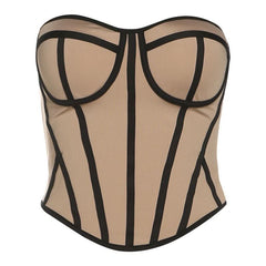 Sweetheart neck bustier backless contrast top