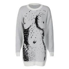 Knitted long sleeve body print contrast top-final-sale