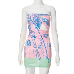 Print backless tube mini dress