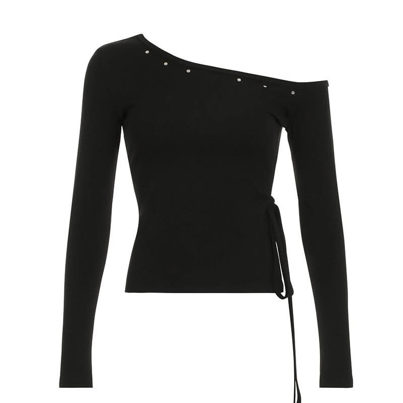Long sleeve one shoulder slit self tie top