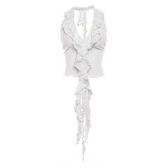 Halter v neck ruffle mesh crop top