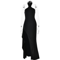 Halter high slit zip-up irregular maxi dress-final-sale