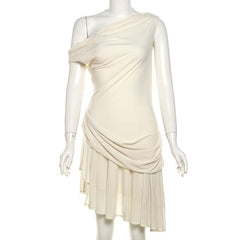 One shoulder ruched solid slit mini dress