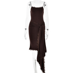 Lace hem irregular ruffle cami midi dress