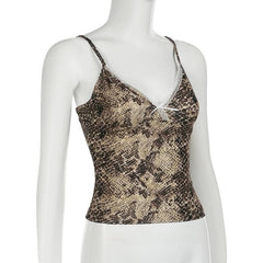 Snakeskin print bowknot cami top