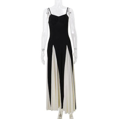 V neck patchwork contrast cami maxi dress