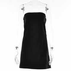 Satin hollow out backless A line solid tube cut out mini dress