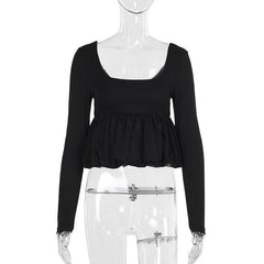 U neck long sleeve solid top