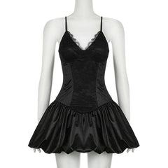 V neck lace hem cami mini dress