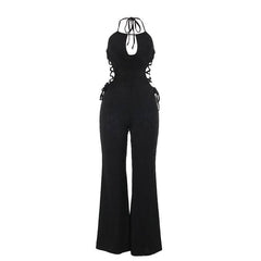 Halter hollow out self tie jumpsuit-final-sale