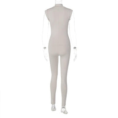 Cap sleeve zip-up high neck solid jumpsuit