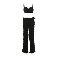 Smocked ruched low rise pant set-final-sale
