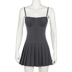 Sweetheart neck ruched pleated zip-up cami mini dress