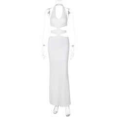 Halter v neck hollow out high slit cut out maxi dress