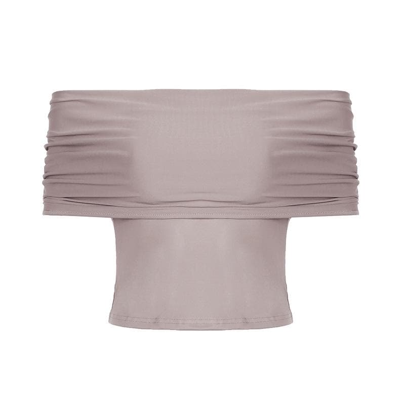Short sleeve cowl neck ruched solid 2-way top