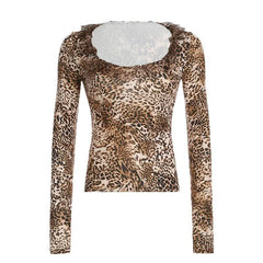 Long sleeve leopard print ruffle top-final-sale