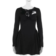 Long sleeve sweetheart neck bowknot mini dress