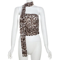 Leopard print ruched scarf tube top