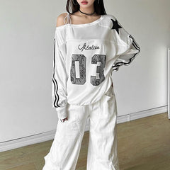 Irregular long sleeve self tie print contrast top
