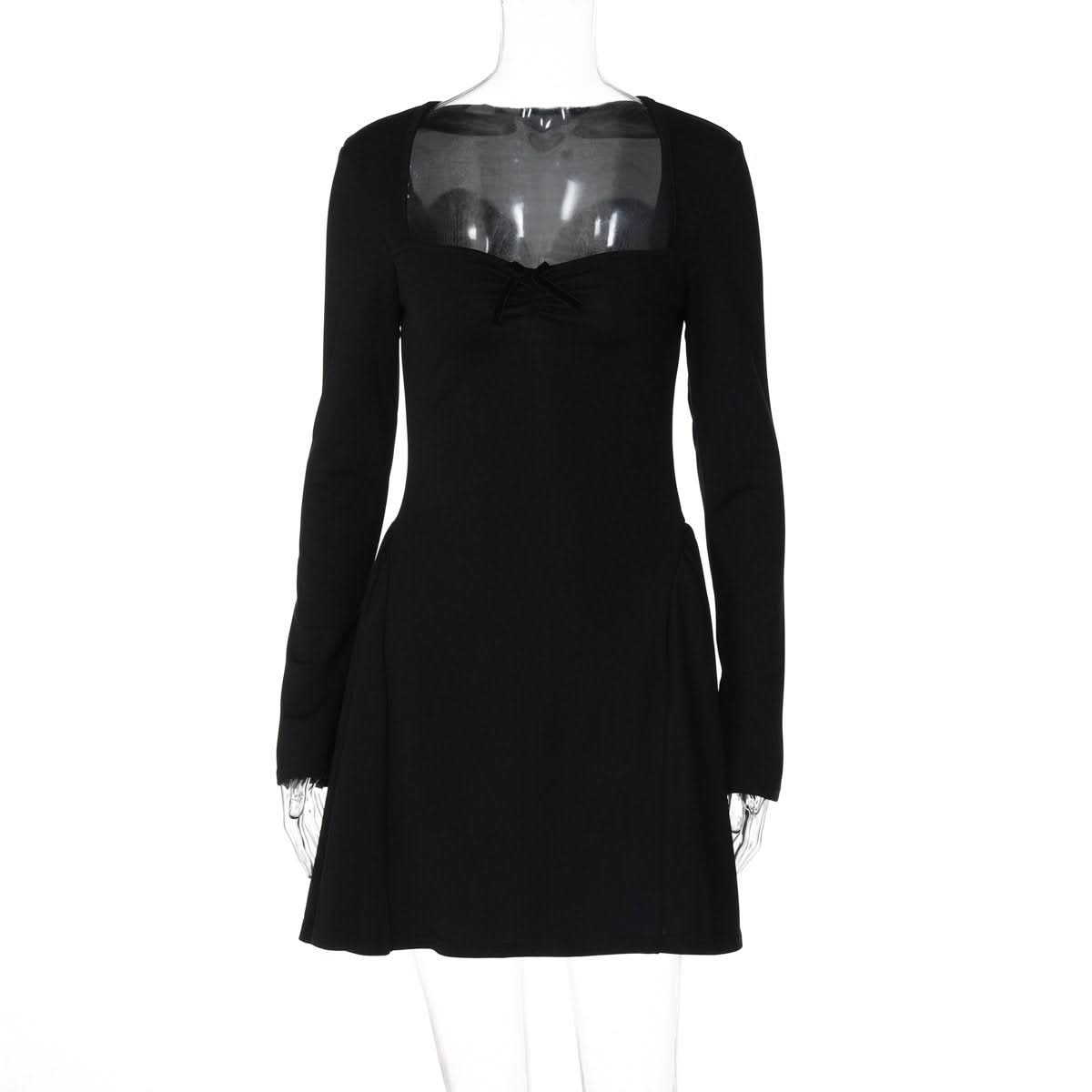 Long sleeve bowknot solid ruched mini dress