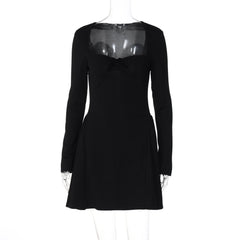 Long sleeve bowknot solid ruched mini dress