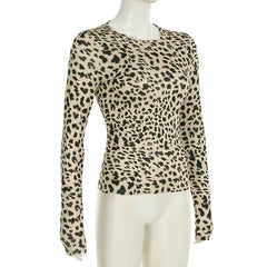 Leopard print long sleeve crewneck top