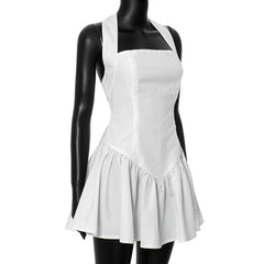 Halter ruched backless stitch zip-up mini dress