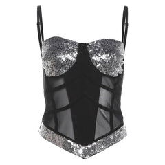 Glitter v neck mesh backless cami top