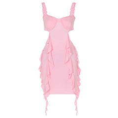 Sweetheart neck ruffle hollow out cami cut out mini dress