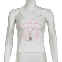 U neck rabbit print bowknot cami top