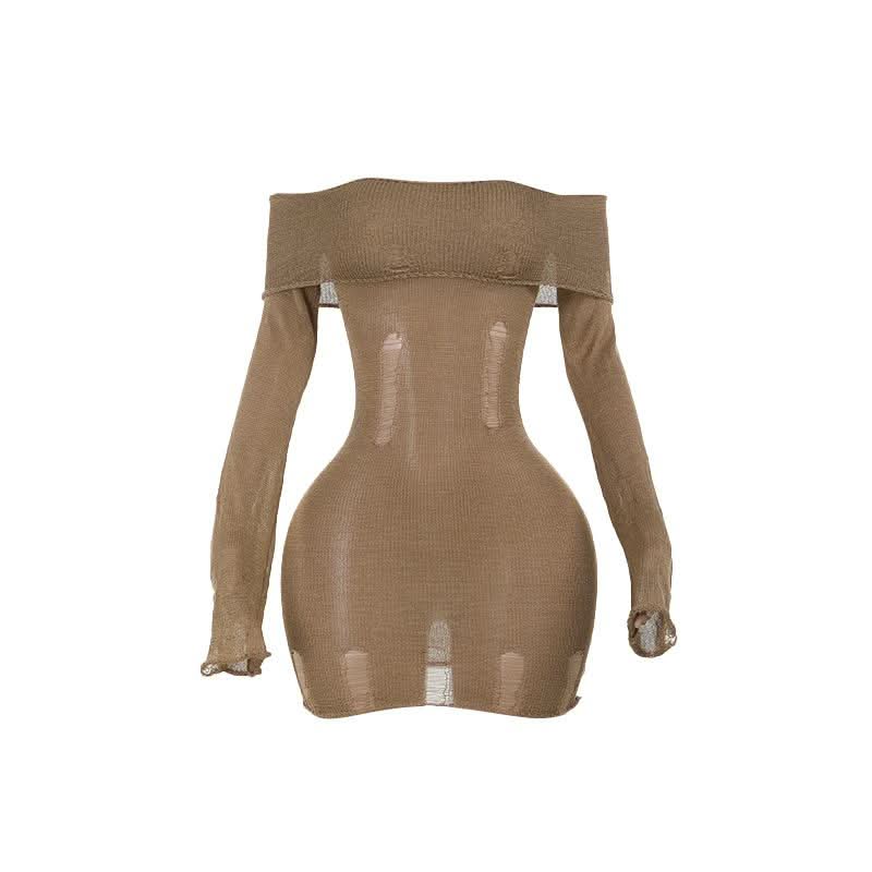 Long sleeve off shoulder knitted mini dress