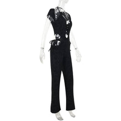 Halter o ring self tie hollow out jumpsuit